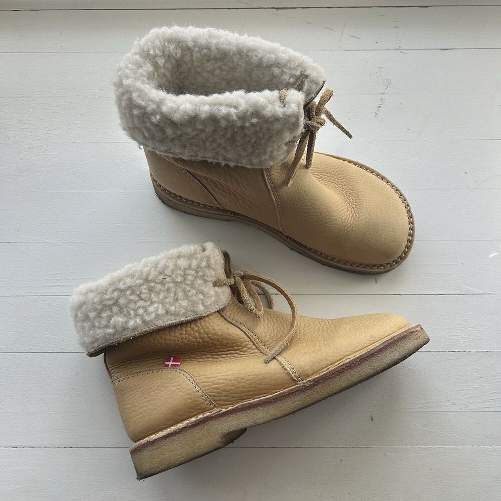 Duckfeet Arhus Shearling Pebbled Leather Boots In Honey Women’s Size EU 40 US 9 - Picture 13 of 13